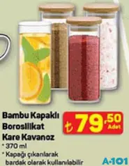BAMBU KAPAKLI BOROSİLİKAT KARE KAVANOZ 370 ML